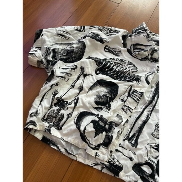 Anatomical Skeleton Sepia Boxy Girls Crop Woven Button-Up Small - Picture 3 of 5